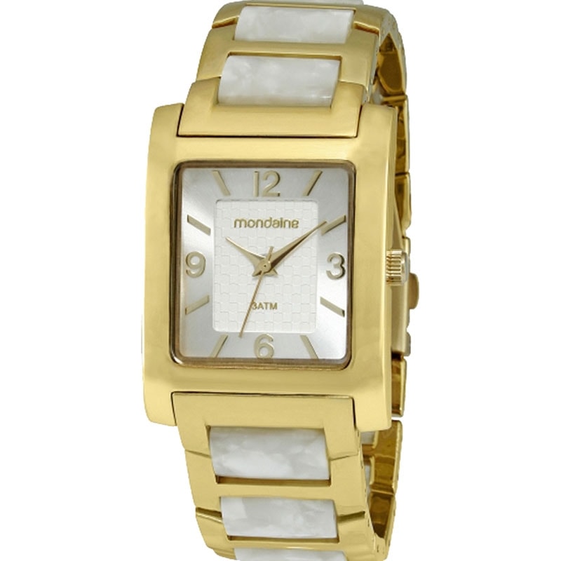 relogio mondaine quadrado dourado